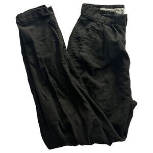VTG Kikomo Linen Blend High Waist Pleated Pants Black 11/12 Tall Tapered Slacks